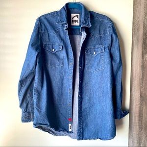 Mountain Khaki denim pearl snap button down